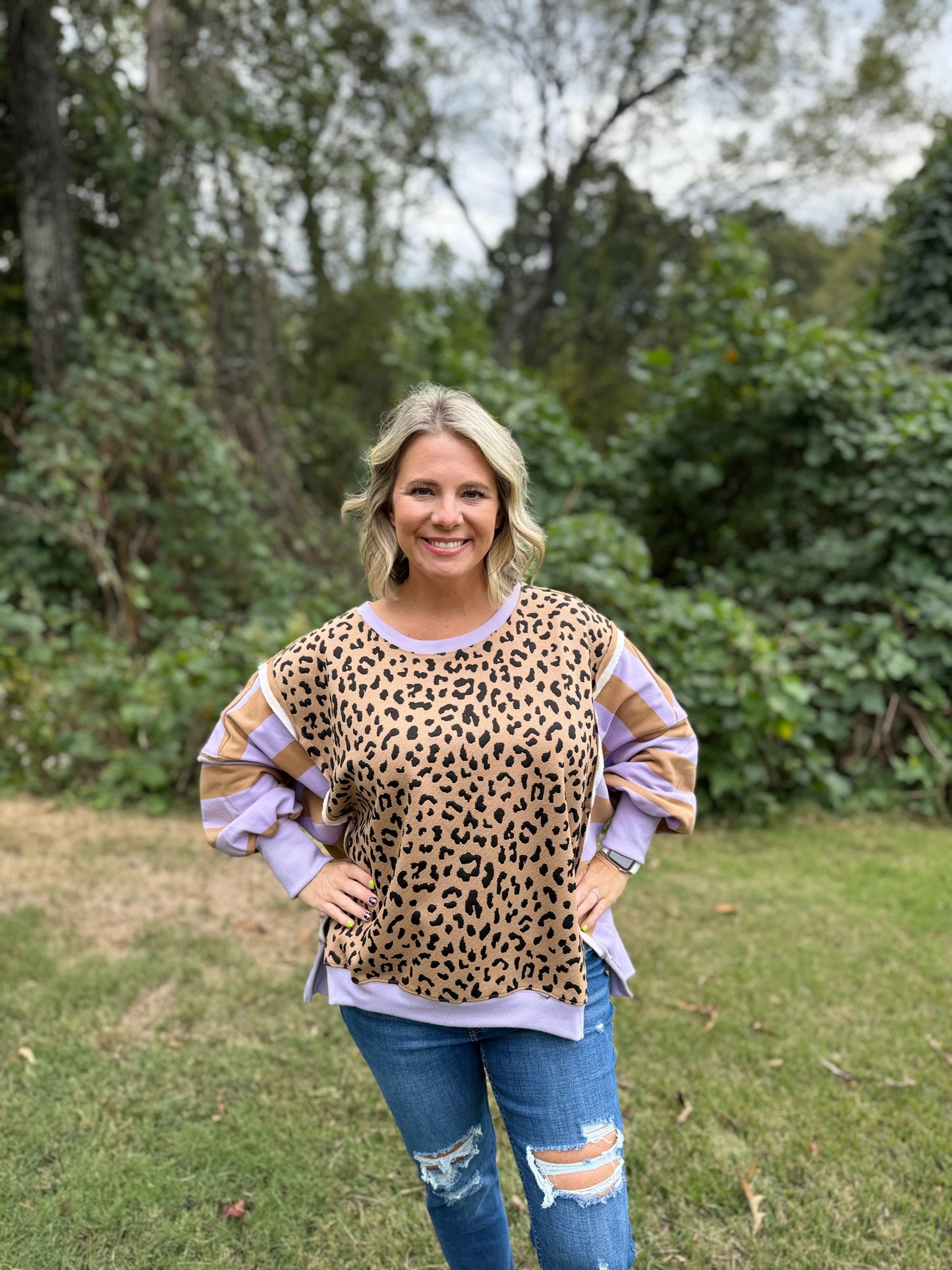 Leopard and Striped oversized sweater